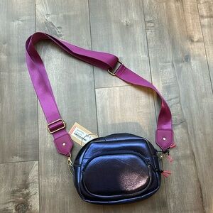 Gorman navy metallic water resistant crossbody neoprene bag
